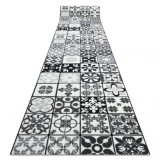 Traversa Anti-alunecare Gri Negru 90cm, Model Azulejo Patchwork Gresie Lisabona, Poliamida, Latex