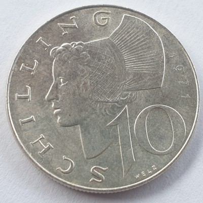 Austria 10 schilling 1971 argint foto