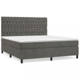 Cumpara ieftin Pat box spring cu saltea, gri inchis, 180x200 cm, catifea