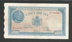 ROMANIA 5000 5.000 LEI 10 Octombrie 1944 [1] filigran bnr orizontal , VF++ foto