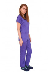 Costum medical mov, bluza cu fermoar cambrata, trei buzunare si pantaloni cu elastic M INTL foto