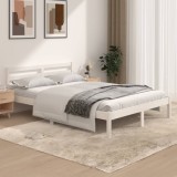 VidaXL Cadru de pat dublu 4FT6, alb, 135x190 cm, lemn masiv de pin