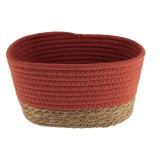 Coș Mic Rectangular Bumbac / Iarba De Mare 19X11X10 Cm &ndash; Cărămiziu / Bej | Organizatoare Baie
