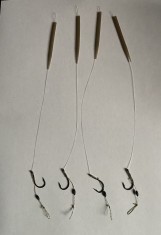 Set 4 carlige nr.4,fluorocarbon+textil monturi crap:inline,plumb pierdut,heli.