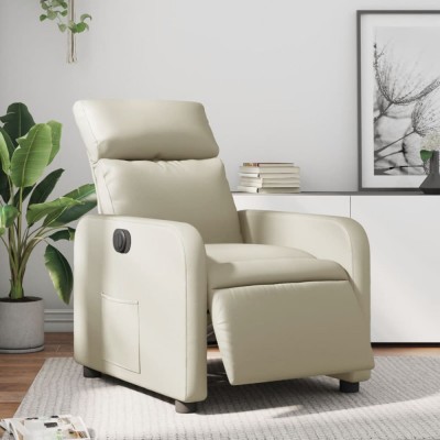 vidaXL Fotoliu rabatabil electric, crem, piele ecologică 3206736 foto