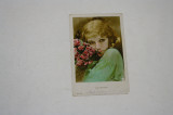 Carte postala circulata - 1932 - domnisoara cu flori