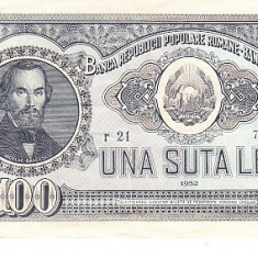 M 1 - Bancnota Romania - 100 lei - emisiune 1952