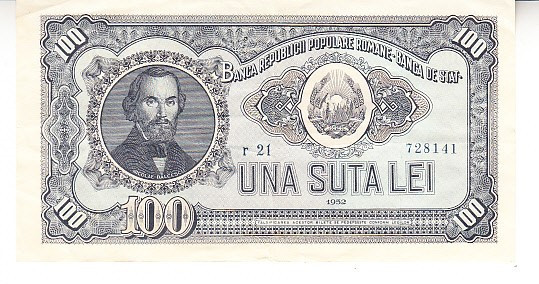 M 1 - Bancnota Romania - 100 lei - emisiune 1952