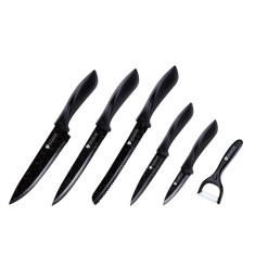 ZILLINGER Set 5 cutite din inox si decojitor cu invelis ceramic antibacterian, negru/negru foto