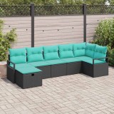 vidaXL Set de canapea cu pernă Manual 7 pcs Negru și Turcoaz poliratan 3359205