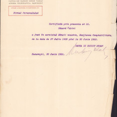 HST A1542 Adeverință antet Banca de Credit Român 1922 Eduard Fabini