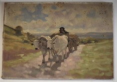 Car cu boi - copie veche dupa Nicolae Grigorescu - inceput de secol XX foto