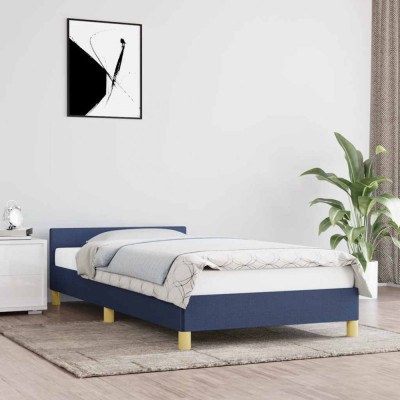 Cadru de pat cu tăblie fără saltea, albastru, 80x200 cm, textil foto
