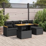Cumpara ieftin Gossi set mobilier gradina perne 6 piese negru poliratan/lemn acacia