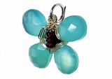 B344. Pandantiv de Lux Fluturas cu Calcedonia, metal Argintiu, Bleu, 3 cm, RavariuArt