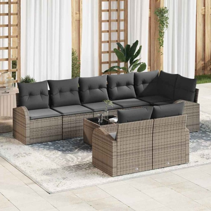 vidaXL Set de canapele pentru grădină cu pernă 9 pcs 289 x 124 x 85 cm 3346099