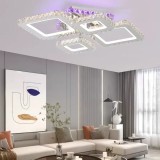 Lustra LED cu telecomanda si cristal NOVA RHOMBA RGB, 60W, 4 Patrate, lumina Rece/Calda/Neutra, Dimabila, Crom Lucios
