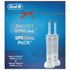 Set 2 periute electrice Oral B Vitality Cross Action, husa transport inclusa, Alb foto