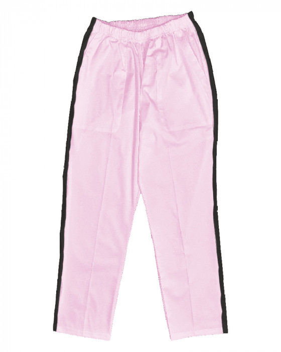 Pantaloni Medicali Pe Stil, Roz cu dunga neagra cu Elastan cu Elastic - XL