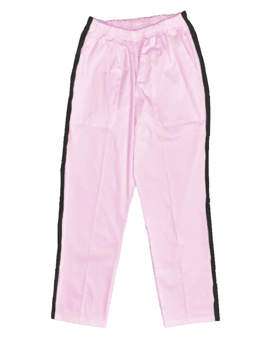 Pantaloni Medicali Pe Stil, Roz cu dunga neagra cu Elastan cu Elastic - S, talia-3-92cm