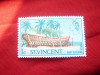 Timbru St. Vincent 1965 - Regina Elisabeta , palmieri si barca , val.1c sarn., Nestampilat