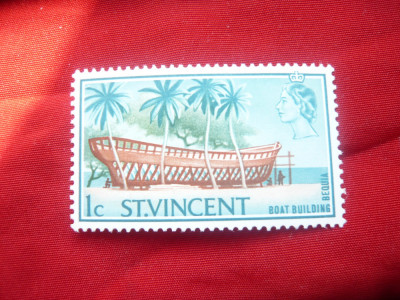 Timbru St. Vincent 1965 - Regina Elisabeta , palmieri si barca , val.1c sarn. foto