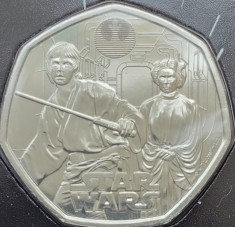 50 pence 2023 Marea Britanie, Luke Skywalker and Princess Leia, Star Wars, Bunc, Coincard, km#2442