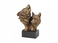 Statueta bust lupi finisaj bronz Cantecul Salbticiei 23 cm foto