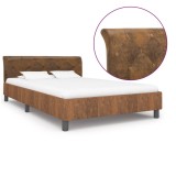 VidaXL Cadru de pat, maro, 140 x 200 cm, piele &icirc;ntoarsă ecologică