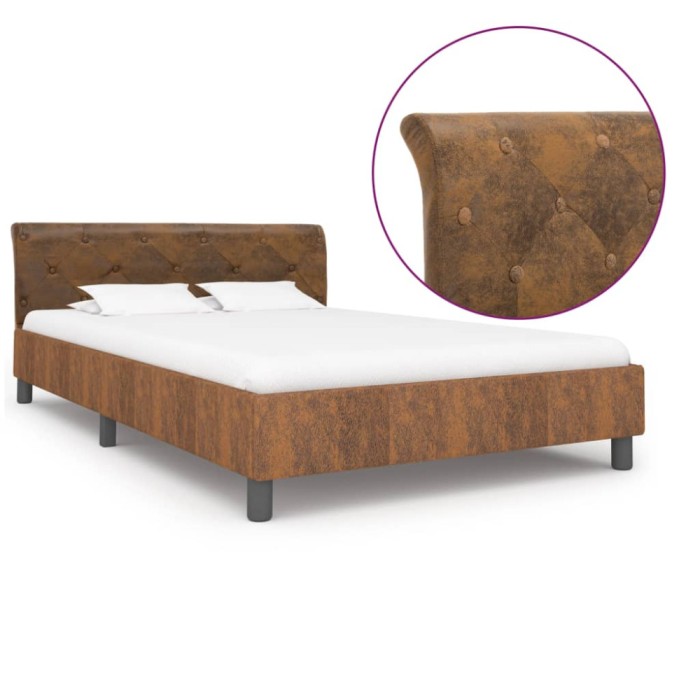 vidaXL Cadru de pat, maro, 140 x 200 cm, piele &icirc;ntoarsă ecologică
