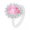 Inel strălucitor cu braţe &icirc;nguste, zirconiu roz &icirc;n formă de lacrimă - Marime inel: 49