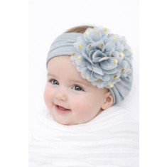 Bentita gri lata cu floare din tulle si buline aurii