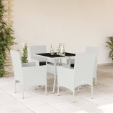 Set mobilier de gradina cu perne 5 piese alb poliratan sticla