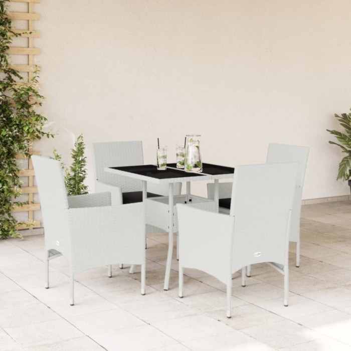 vidaXL Set mobilier de grădină cu perne 5 piese alb poliratan &amp; sticlă