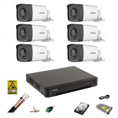 Sistem de supraveghere Hikvision 6 camere 5MP 2.8mm, IR 40m, DVR 8 canale 8MP, accesorii, hard disk 1TB SafetyGuard Surveillance
