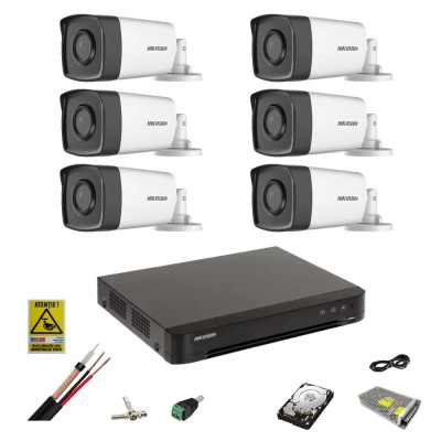 Sistem de supraveghere Hikvision 6 camere 5MP 2.8mm, IR 40m, DVR 8 canale 8MP, accesorii, hard disk 1TB SafetyGuard Surveillance foto