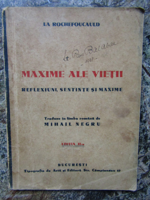 La Rochefoucauld, Maxime ale vieții, Reflexiuni, Sentințe și Maxime, 1935