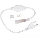 Cablu Alimentare Furtun LED Neon Flex Rotund 220V, 43cm, Alb, IP65, Conector &amp; Capac Terminal Inclus
