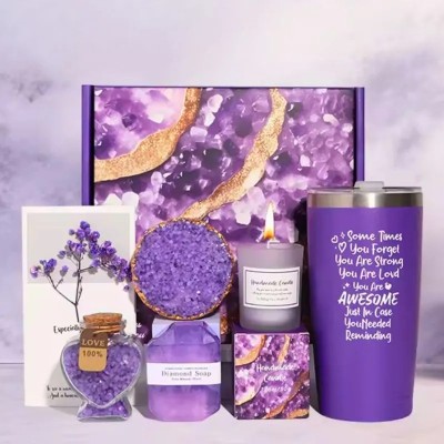 Set cadou, pentru femei, Hello Gorgeous, mov, 7 piese, experienta completa de relaxare si rasfat, elegant si practic foto