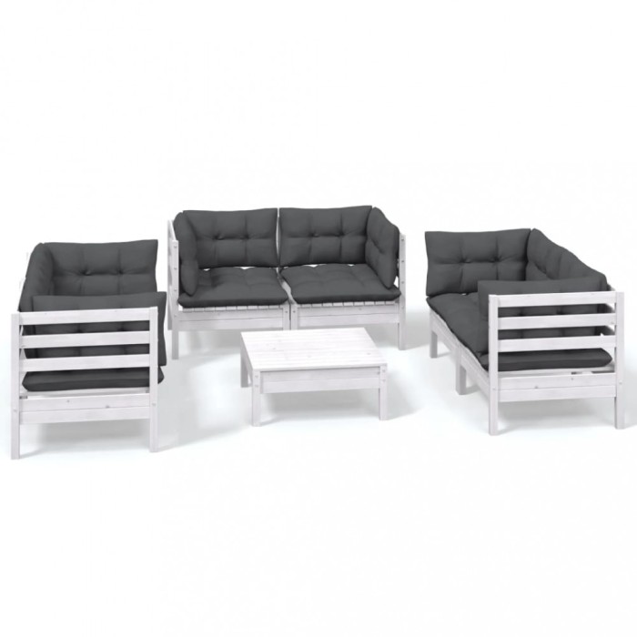 Set mobilier gradina cu perne, 7 piese, lemn masiv de pin