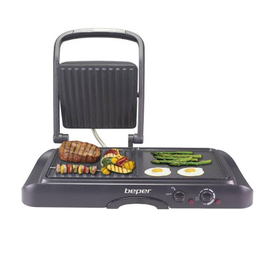 Grill electric multifunctional Beper, 600 W, 38 x 19 cm, aluminiu, tava detasabila foto