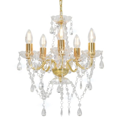 Candelabru cu mărgele de cristal, auriu, rotund, 5 x E14 foto