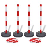 Set 4 Stalpi Blocare + 2 Lanturi Plastic 10m, Rosu/Alb, Delimitare Parcare, Depozit, PE, Baza Umplere Nisip/Apa