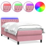 Cumpara ieftin Pat cu arcuri cu saltea si LED, roz, 80x220 cm, catifea
