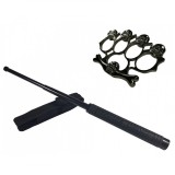 Cumpara ieftin Set Autoaparare: Baston Telescopic 49cm, Rozeta Box Craniu Negru, Metalic, Ideal pentru Siguranta Personala