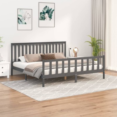 vidaXL Cadru pat cu tăblie 200x200 cm, gri, lemn masiv de pin 3188228 foto