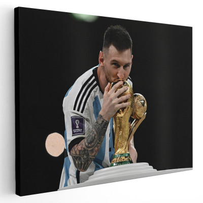 Tablou afis Lionel Messi cupa Qatar 2023 Tablou canvas pe panza CU RAMA 50x70 cm foto