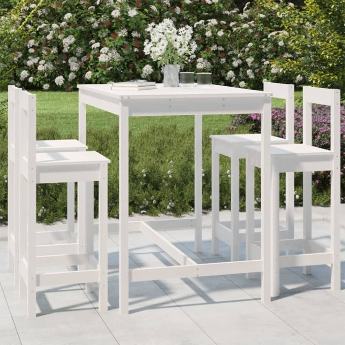 vidaXL Set de bar pentru grădină, 5 piese, alb, lemn masiv de pin 3154751
