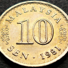 Moneda 10 SEN - MALAEZIA, anul 1981 * cod 533 - excelenta