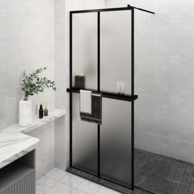 vidaXL Paravan duș walk-in cu raft negru 100x195cm sticlă ESG/aluminiu foto